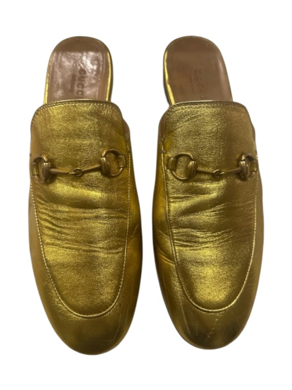 gucci shoe princeton slides 39 gold in box + 2 dustbags